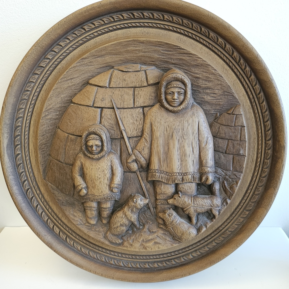 Pacific Northwest wood carving wall plaque Native Art First Nations Inuit Life